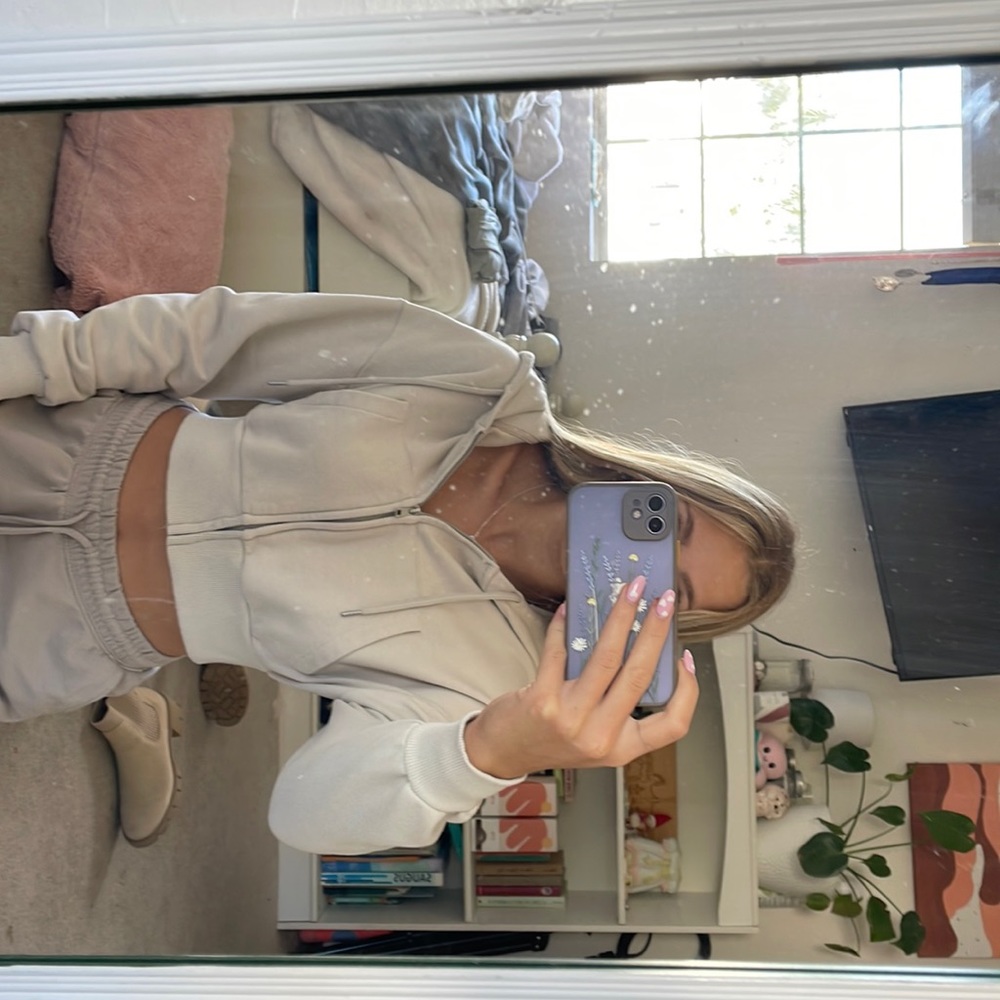 Garage cream cropped zip up hoodie